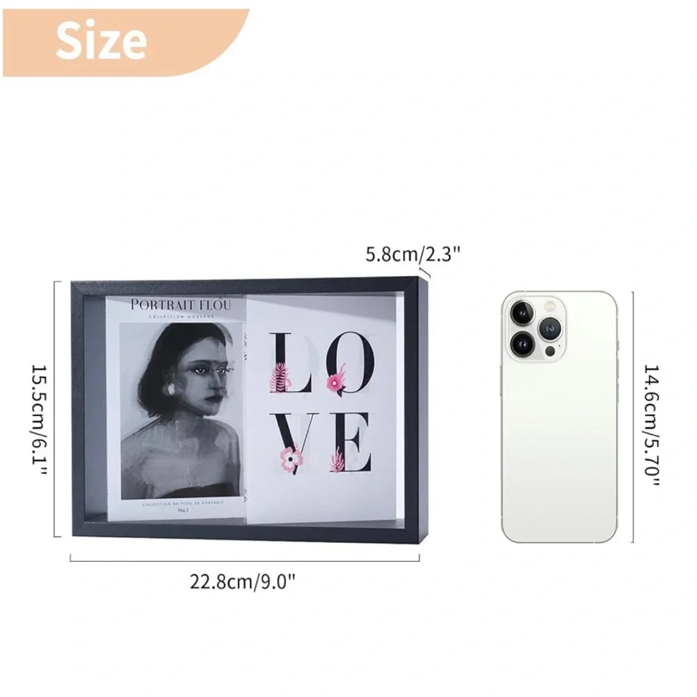 NUPTIO Picture Frame 4x6 Double: Black Wood Desk Display Hold 4 Vertical NWT